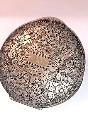 800 Silver Hand Chased Engraved Floral Both Side 3x3 Mirror Compact • $85