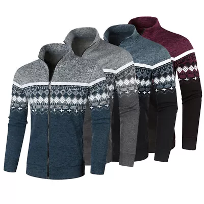 Mens Knitted Cardigan Jumper Zip Slim Sweater Winter Warm Fleece Lined Coat UK • £9.88