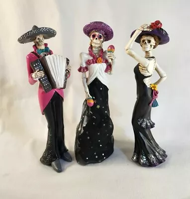 12  Day Of The Dead 1 Man & 2 Women Skeleton Mariachi Dancing Figurine Halloween • $39.65