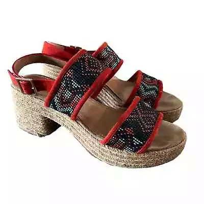 Vanessa Wu Anthropologie Shoes Womens 9 Tribal Print Block Heel Espadrilles • $17.49