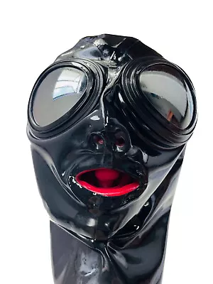 Latex Gummi Mask With Eye Glass 15cm Long Nose Tube Red Teeth Back Zip 0.4mm • $49.99