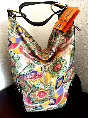 Marino Orlandi Large Flower Italian Leather Hand Backpack Sling Bucket Bag • $389