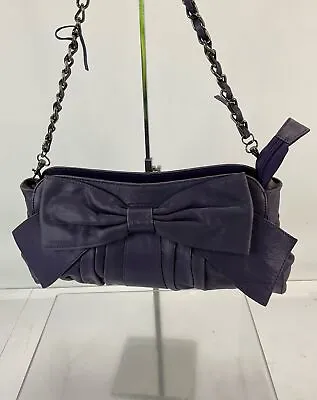 Modalu London Purple Leather Bow Accent Chain Link Shoulder Bag • $14.99