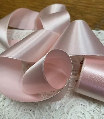 BTY ~ 1 1/2 In  Vintage Pink   Silk Satin Ribbon ~ New Old Stock • $7.50