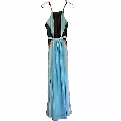 Women Suboo Small Pleated Blue Orange High Neck Racerback Prom Party Dress Maxi • £23.75