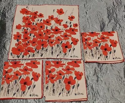 4 Vintage Vera Neumann Red/Blue POPPIES Ladybug Cloth Napkins 16  Square NEW • $29.99