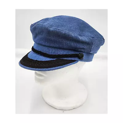 Vintage Greek Fisherman Cap Size Medium Blue Denim Classic Sailor Seafaring Hat • $16.79