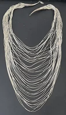 Stunning Vintage Navajo 50 Strand Layered Liquid Sterling Silver Necklace • $48