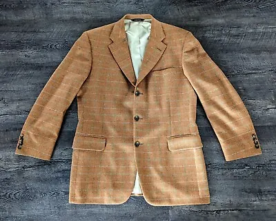 VTG Bullock & Jones Three Button Orange Plaid Wool Sport Coat Made In USA Men M • $55