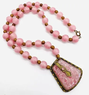 Czech Pink End Of Day Spatter & Satin Glass Beaded Necklace Vintage Jewelry • $164.50