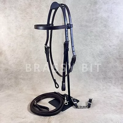 X-Large Circle Y Dark Oil Leather Headstall W/ Reins & Curb Chain • $87.50