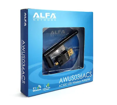 Alfa AWUS036ACS 802.11ac High Speed Dual Band Wi-Fi USB Adapter 2.4/5 GHz RP-SMA • $27.97