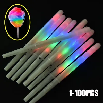 100X LED Cotton Candy Floss Glow Sticks Light Flashing Stick Cone Kids Party Fun • £3.10