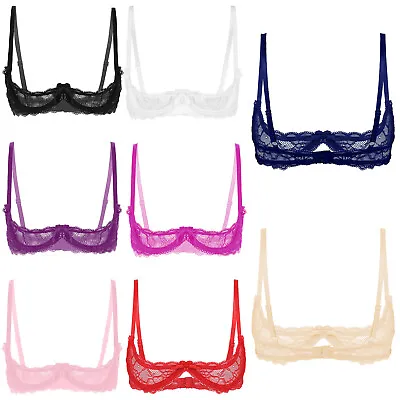 Women's 1/4 Cup See Through Lace Bra Underwired Push Up Shelf Bras Top Bralette • £5.51