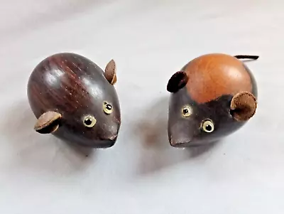Vintage MCM Mexican JOM Calidad Small Polished Wood Mouse Sculptures Pair • $19.60