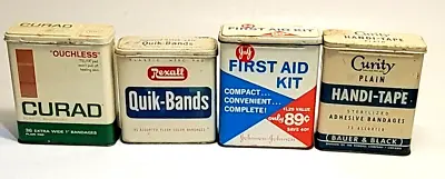 VINTAGE LOT 4 BAND-AID BANDAGES METAL TINS BOXES Curity Rexall Curad Johnson • $24.50