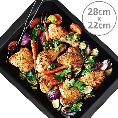 ROASTING TRAY 28 X 22 X 5cm Oven Baking Deep Tin Pan Dish Meat Roaster NON-STICK • £8.98