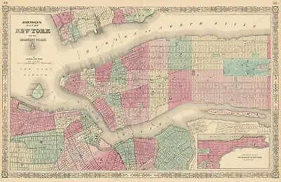 £259 • Buy Johnson's New York & Adjacent Cities. Brooklyn Manhattan Jersey City 1866 Map