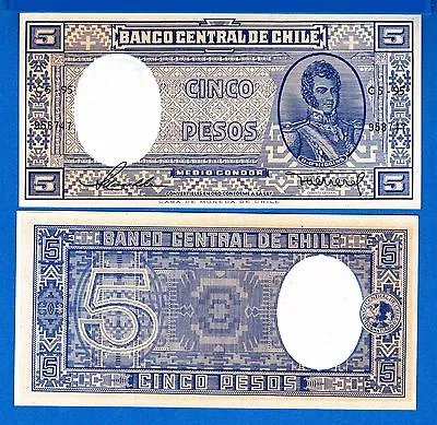 Chile P-119 5 Pesos=1/2 Condor ND 1958-1959 Uncirculated Paper Money Banknote • $4.95