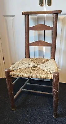 Antique Oak Chapel Chair With Rush Seat • £40