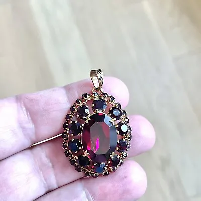 Vtg Austrian Bohemian Garnet Sterling Vermeil Necklace Pendant Made In Austria • $125