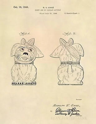 Shawnee Muggsy Cookie Jar Official US Patent Art Print - Shawnee Pottery - 697 • $12.77