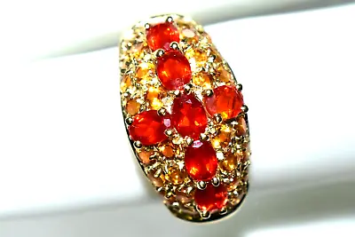 Fire Opal Ring  Mexican Fire Opal & Citrine Solid  14k Gold Ornate Dome Ring N/7 • £279.99