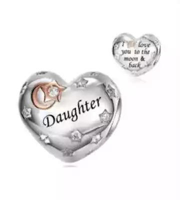 Daughter Charm Birthday Dangle 925 Silver I Love You To The Moon And Back Heart • £13.99