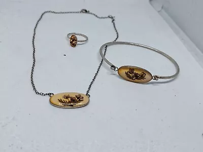 $12.20 • Buy Vintage Costume Jewellery Set For Child Or SX/S Dried Flowers  Adjustable  Ring