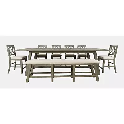 Eight Piece Rustic Distressed Pine 127  Extendable Dining Set With Bench • $3101.98