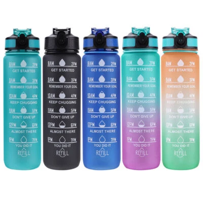 1L Water Bottle Sports Straw Cup With Time Marker Leakproof Water Cup BPA-Free • $8.99