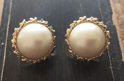 Vintage Givenchy Paris New York Gold Tone Faux Pearl Pierced Earrings • $44.99