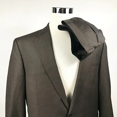  Jos A Bank Mens 42L Suit 34 X 30 Flat Front Brown Wool Two Button Lined Vented  • $28.05