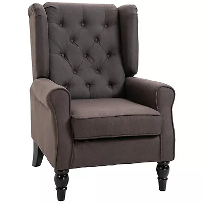 HOMCOM Accent Armchair Home Furniture Retro Tufted Club Wood Refurbished • £131.99