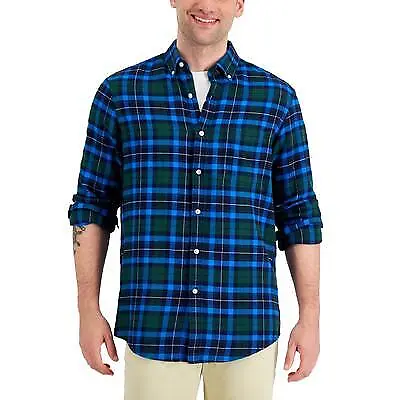 Men's Flannel Buffalo Plaid Button-Down Shirt Club Room NAVY SMALL • $4.48