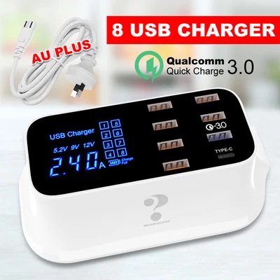 $29.79 • Buy 8 Ports Multi USB Charging Station QC 3.0 Type-C Desktop Phone Charger Dock Hub