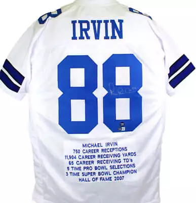 Michael Irvin Autographed White Pro Style Stat Jersey-Beckett W Hologram *Silver • $246.99