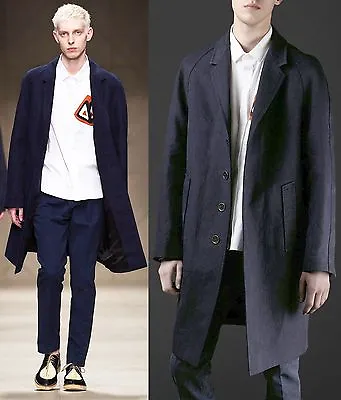 $2995 Burberry Prorsum 42 52 Indigo Linen Workwear Caban Trench Coat Jacket Men • $2180.33