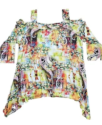 Monroe & Main Plus 3x Tunic Top Blouse Cold Shoulder SharkBite Hem  Colorful • $14.99