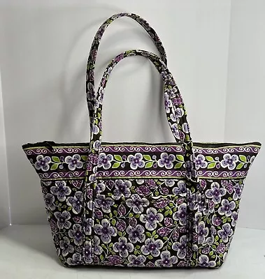 Vera Bradley Tote Handbag Purple Plum Petals Floral Pattern 17 X11  • $19.99