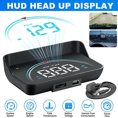 Car OBD2 HUD Head Up Display Gauge Speedometer MPH KMH RPM Warning Alarm Meter • $23.98