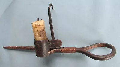 1890's Blacksmith Forged Underground Miners Candlestick & Candle-Copper Wire • $15.50