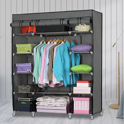 Clearance Fabric Canvas Wardrobe Clothes Rail Shelf Hanging Rods Portable Closet • £14.99