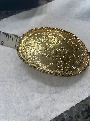 Vintage Montana Silversmiths Oval Belt Buckle Metal 22KT Gold Plated • $40