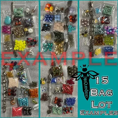 ✨BEADS✨15 Small Bags 🖤 Bead Lot Loose Mixed Glass Acrylic Metal 💋 Read • $9