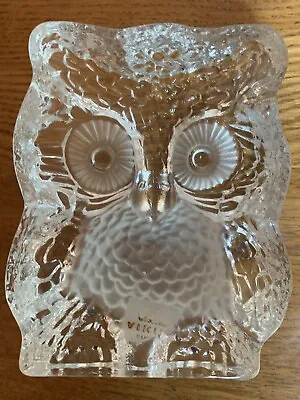 Vintage Viking Glass Frosted & Clear Heavy 5.5  Owl Paperweight / Decor • $9.99