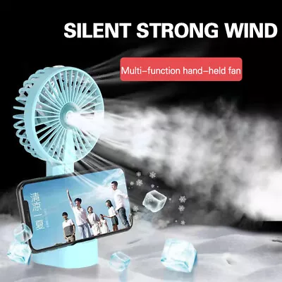 Portable Spray Mist Fan Mini Hand-held Desk Cooler 3 Speed USB Rechargeable Y • £6.66