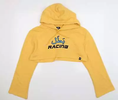 Illustrated People Womens Yellow Cotton Pullover Hoodie Size M - Racing. Cropped • £7.75