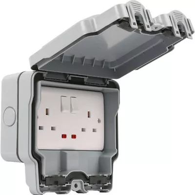 £15.99 • Buy Weatherproof Outdoor Socket 13A 2 Gang Switched  Double IP66 Garden External Use