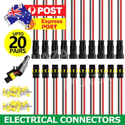 10 Set 2 Pin Waterproof Car Electrical Wire Sealed Connector Plug Cable 12V AU • $6.95